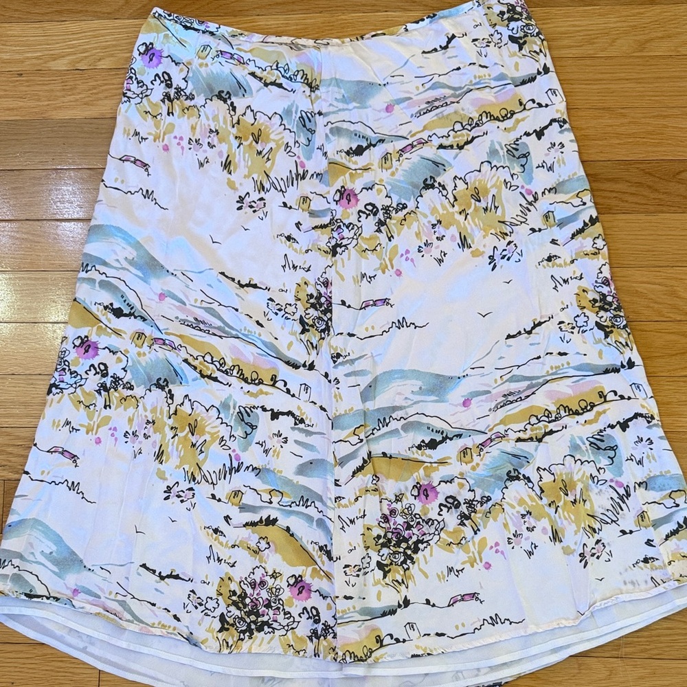 Amanda Smith 100% Silk Skirt Size 16 Midi A-line Abstract Print Lined Vintage